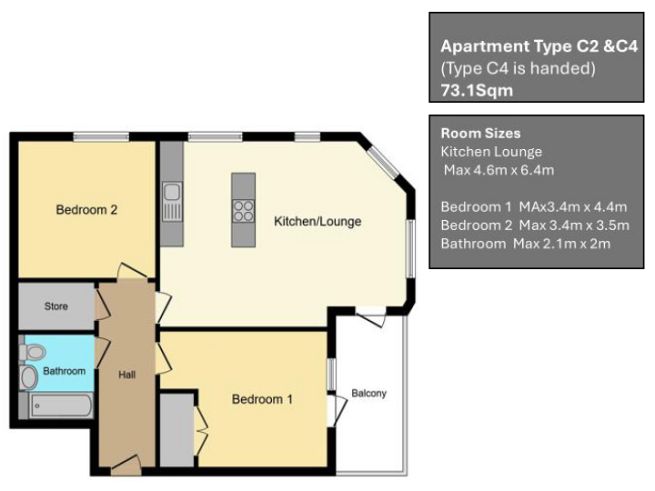 Floor plan 2 bedroom apartment - artist's impression subject to change